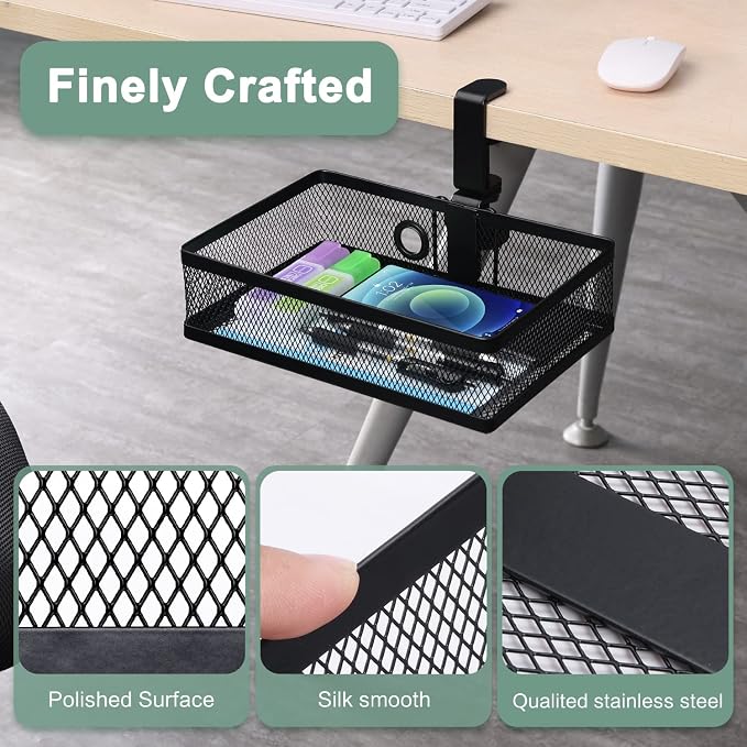 ROSLINE Under Desk Storage Organizer, Clamp on Drawer Basket, Hanging Storage - Image 5