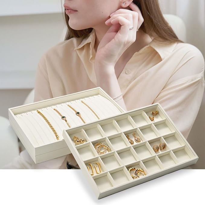 Microfiber Jewelry Display Tray, Stackable Jewelry Drawer Organizer Trays - Image 8