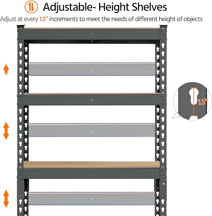 Topeakmart 3 PCS 5-Tier Utility Shelves, Metal Storage Shelves Garage Shelving - Image 7
