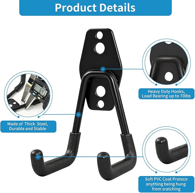 GeeWatom 2 Pack Garage Storage Utility Hooks，Garage Garden Tool Organizer，Steel - Image 3