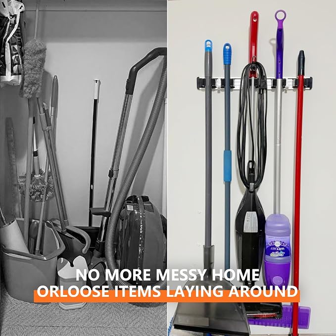 reliahom Broom Holder Wall Mount Mop Hanger Tools organizer 5Racks4Hooks - Image 4