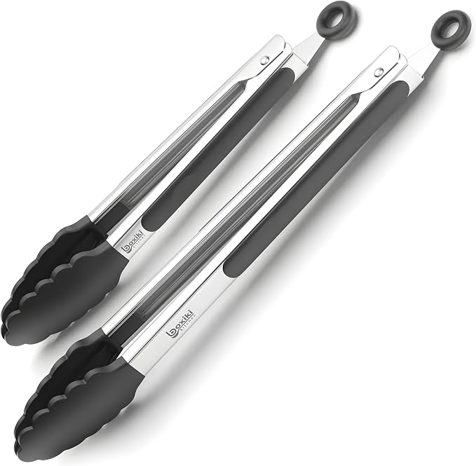 Kitchen Tongs for Cooking with Silicone Tips by Boxiki Kitchen, BPA Free by Boxikikitchen