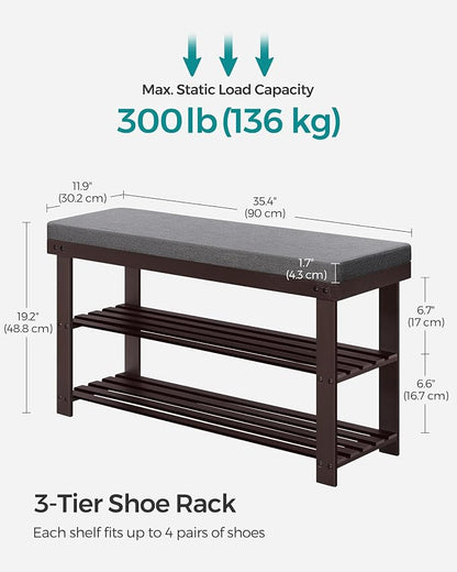 SONGMICS Bamboo Shoe Bench, 3-Tier Shoe Rack Organizer - Image 3