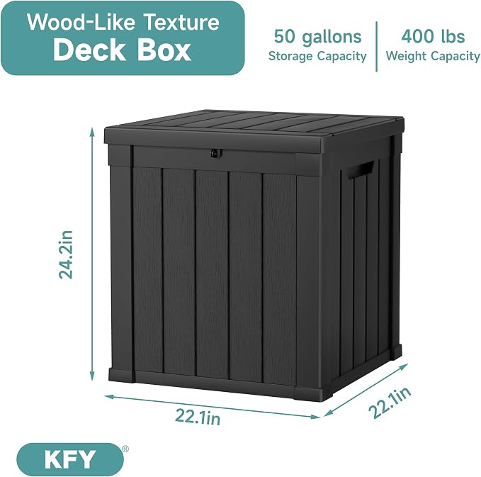 50 Gallon Waterproof Resin Deck Box, UV Resistant Outdoor Storage - Image 2