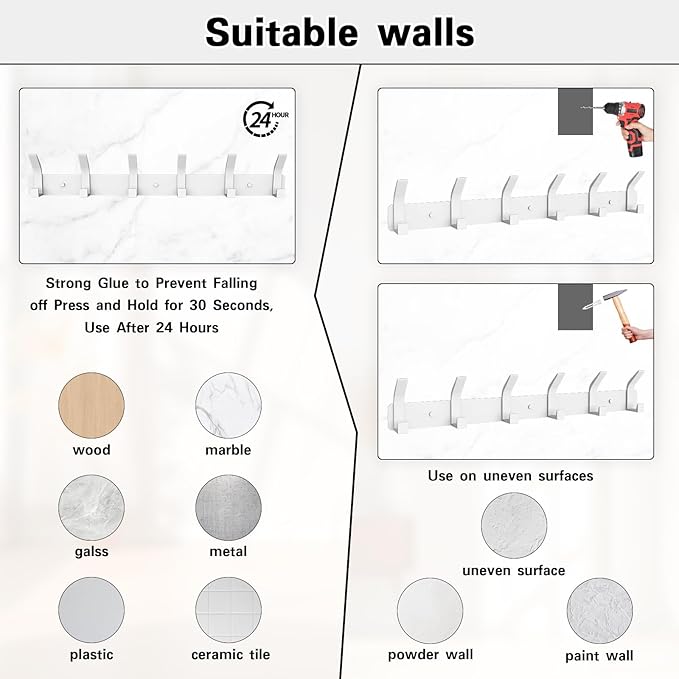 2 Pack Coat Rack Wall Mount, 17.3 in Wall Hooks - Image 5