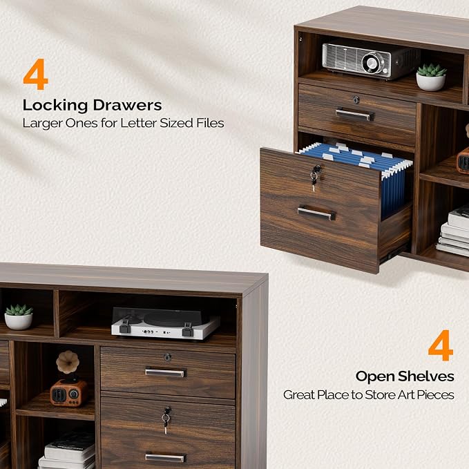 VINGLI Dark Brown Wood Lateral File Cabinet - Image 5