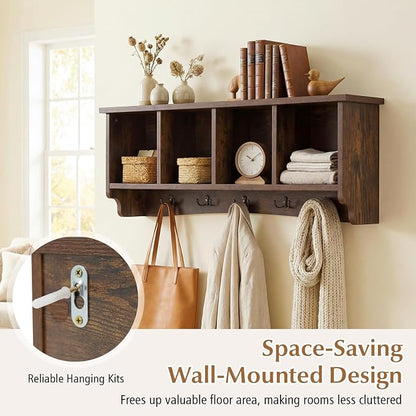 Giantex Wall Mounted Coat Rack, 28.5'' Wooden Floating Shelf - Image 8