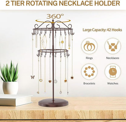 iDavosic.ly 2 Tier Rotating Necklace Holder Organizer - Image 5