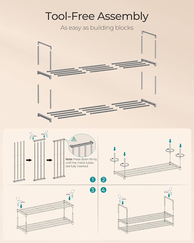 SONGMICS Shoe Rack, 2-Tier Shoe Organizer, Metal Storage Shelf, Upright or - Image 5
