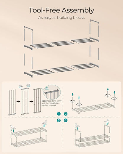 SONGMICS Shoe Rack, 2-Tier Shoe Organizer, Metal Storage Shelf, Upright or - Image 5