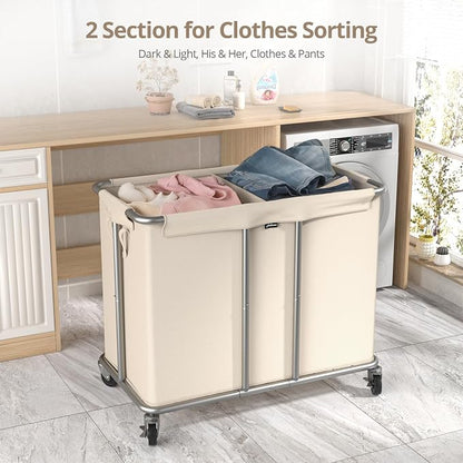 Hodonas 230L Rolling Laundry Hamper, 2-Section Laundry Basket - Image 2