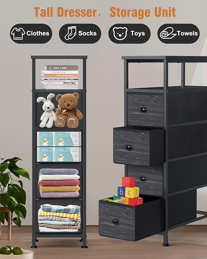 Narrow Dresser for Bedroom, Fabric Tall Dresser & Chests of Drawers - Image 5