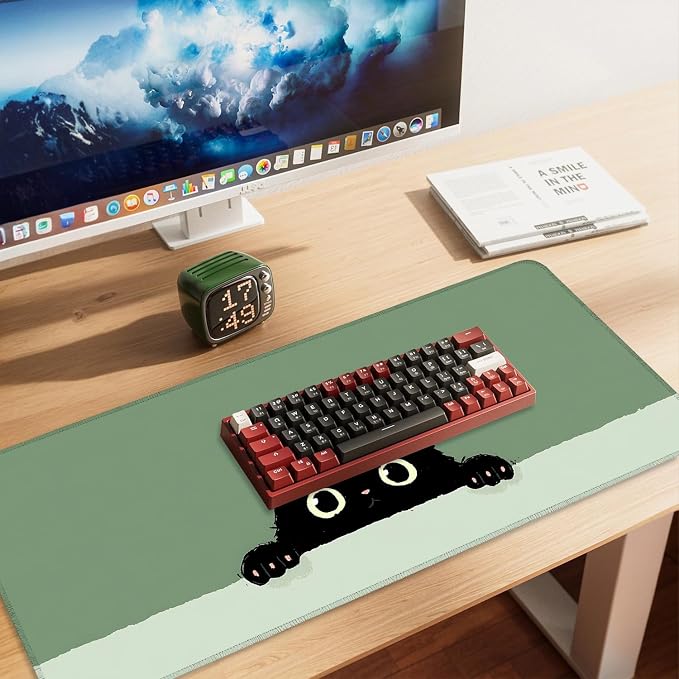 Cute Black Cat Large Mouse Pad – Extended Desk Mat 35.43 x 15.75 in – Kawaii - Image 2