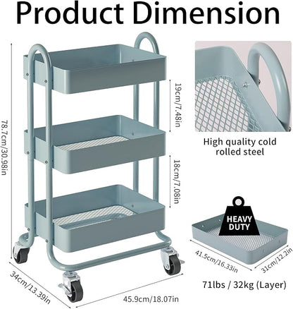 Metal Rolling Cart, 3-Tier Metal Rolling Cart - Image 3