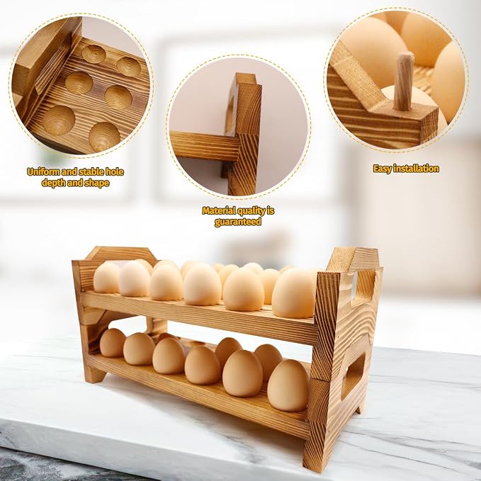 Wooden Egg Holder Countertop, Stackable Egg Storage Trays - Image 2