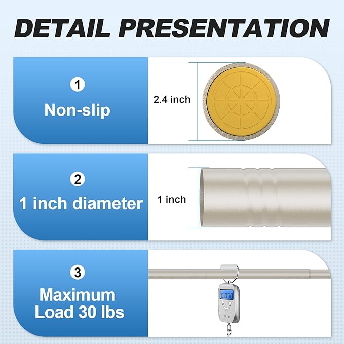 CorkLatta Brushed Nickel Shower Curtain Rod 31 to 80 Inch, 1 Inch Diameter - Image 3