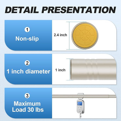 CorkLatta Brushed Shower Curtain Rod 31 to 104 Inch, 1 Inch Diameter Adjustable - Image 3