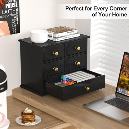 Oak Desk Organizer with Drawers, Durable Wooden Desktop Storage Box | 5 Drawer - Image 4