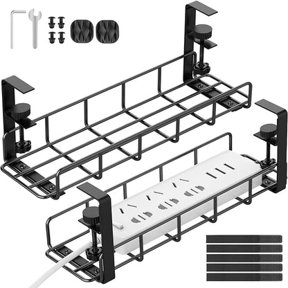 Under Desk Cable Management Tray, 31.5'' No Drill Heavy Duty Steel Cable Tray by REFLYING