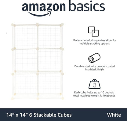 Amazon Basics 6 Cube Wire Grid Storage Organizer, Stackable Storage Cubes - Image 3
