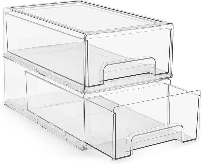 Sorbus Medium Clear Stackable Storage Drawers – 2-Pack Plastic Organizer Bins by Sorbus
