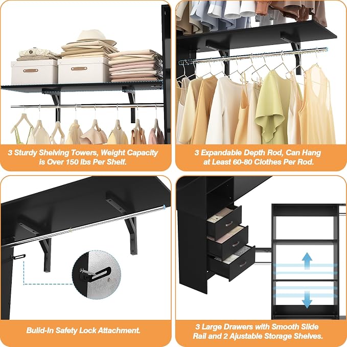 iSunirm 8FT Closet System, Wall Mount Bedroom Wardrobe - Image 6