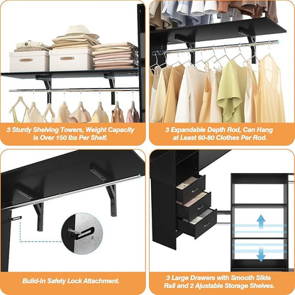 iSunirm 8FT Closet System, Wall Mount Bedroom Wardrobe - Image 6