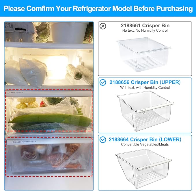 Upgraded 2188656 Fridge Crisper Drawer Humidity Control Drawer UPPER & 2188664 - Image 4