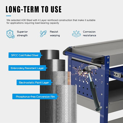Heavy Duty 3 Tier Tool Cart, Mechanic Metal Rolling Tool Cart - Image 3