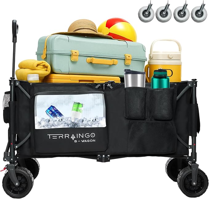 Foldable Beach Wagon Cart- Interchangeable All Terrain Wheels- 12" Beach Wheels - Image 9