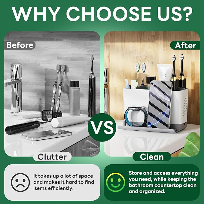Toothbrush Holders for Bathrooms, Adjustable 6 Slots Electric Toothbrush and - Image 8