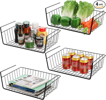 Tebery 4 Pack Black Under Shelf Wire Basket, Hanging Storage Baskets Under by Tebery