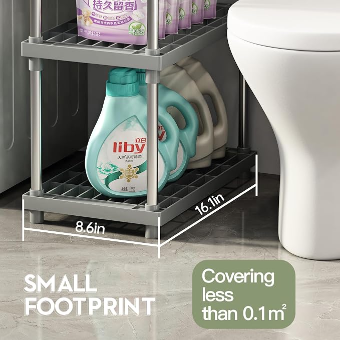 4 Tier Gray Plastic and Metal Standing Shelf Units, Durable Storage Shelves - Image 6
