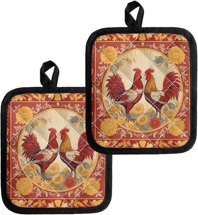 2Pcs Vintage Red Chicken Gold Boho Flower Pot Holder - Image 2
