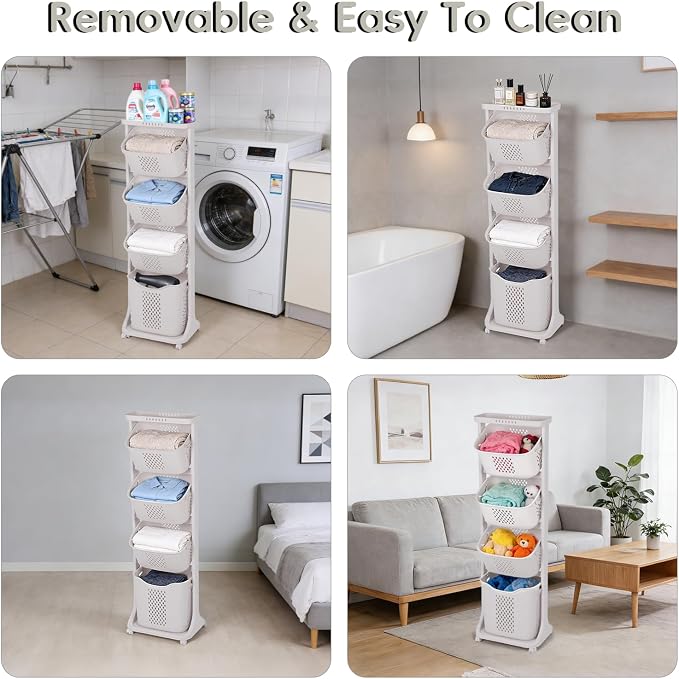 GCCSJ 4-Tier Rolling Laundry Hamper Sorter - Image 7
