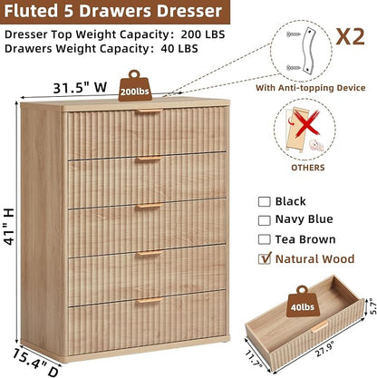 LEYAOYAO Fluted 5 Drawers Dresser - Image 2