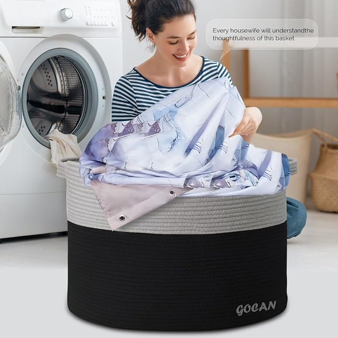Extra Large Storage Laundry Basket 22" X 22"X 14" Cotton Rope Woven Basket - Image 5