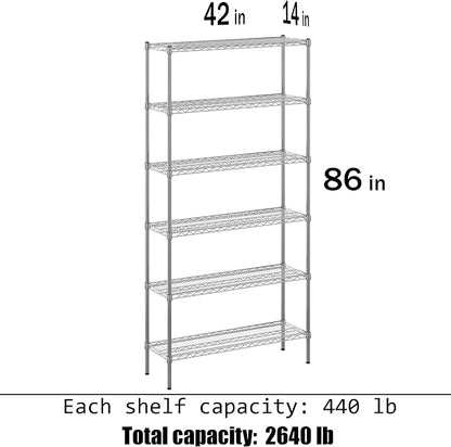 14" Deep x 42" Wide x 86" Height Wire Shelving Kit | 6-Tier | NSF Commercial - Image 3