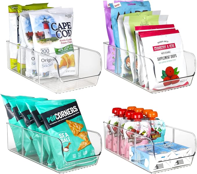 ELTOW 4-Pack Snack Organizer, 3-Compartment Plastic Bins by Eltow