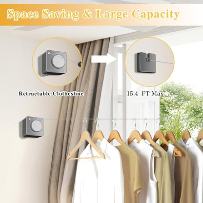 Retractable Clothesline Indoor, Non-Sagging Outdoor Clothes Line retracting - Image 2