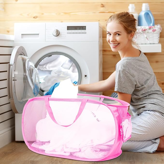 Durable Collapsible Laundry Baskets, Mesh Pop Up Laundry Hamper - Image 2