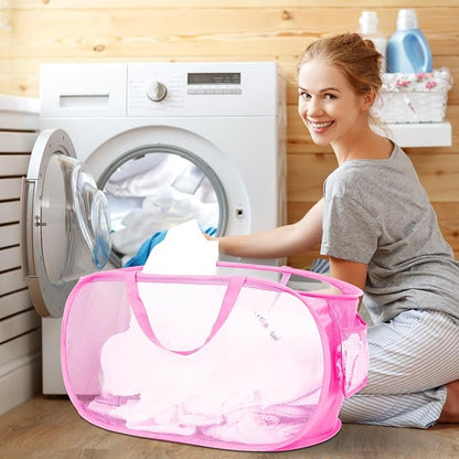 Durable Collapsible Laundry Baskets, Mesh Pop Up Laundry Hamper - Image 2