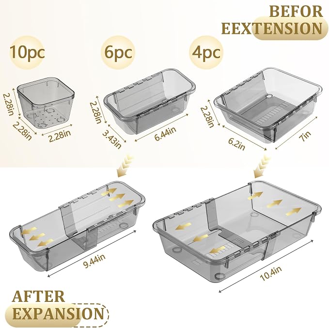 20 Pcs Adjustable Clear Drawer Organizer, Extendable Vanity Storage Bins - Image 2