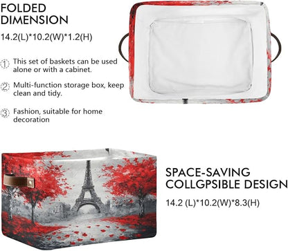 Paris Eiffel Tower Red Tree Storage Bins Box Foldable Shelf Basket - Image 2