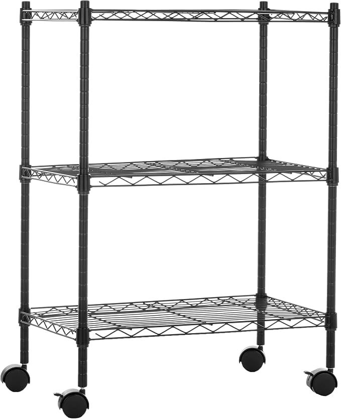 Amazon Basics 3-Shelf Adjustable, Heavy Duty Storage Shelving Unit on 2'' PP by AmazonBasics