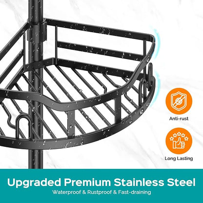 HAMITOR Corner Shower Caddy Tension Pole: Rustproof Stable 4-Tier Bathroom - Image 5