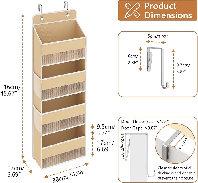 1 Pack 4-Tier Over the Door Organizer, Heavy-Duty Large Deep Pocket Hanging - Image 6