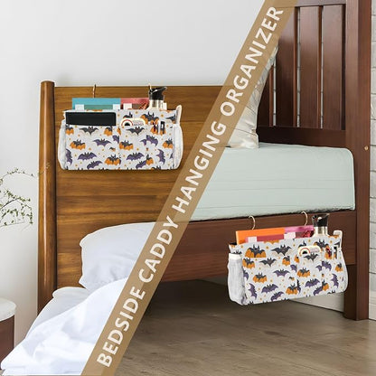 White Halloween Bats and Stars Bedside Caddy - Image 7