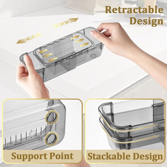 20 Pcs Adjustable Clear Drawer Organizer, Extendable Vanity Storage Bins - Image 4