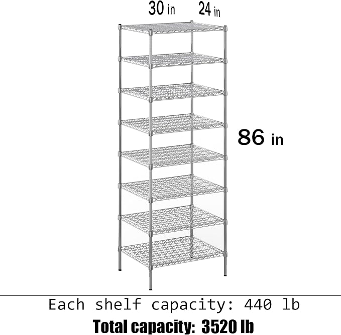 24" Deep x 30" Wide x 86" Height Wire Shelving Kit | 8-Tier | NSF Commercial - Image 3